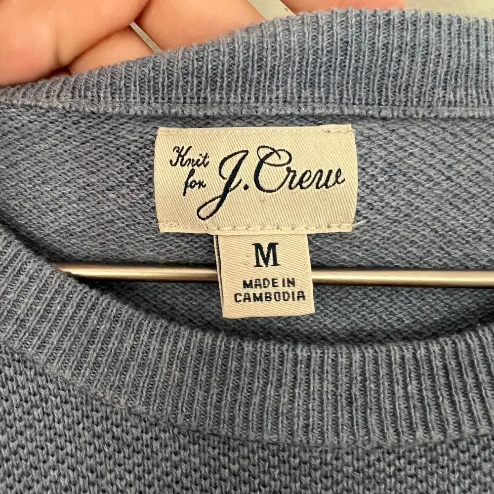 J.Crew BM043 Blue Cotton Piqué Stitch Crewneck Sweater M Coastal Preppy Menswear